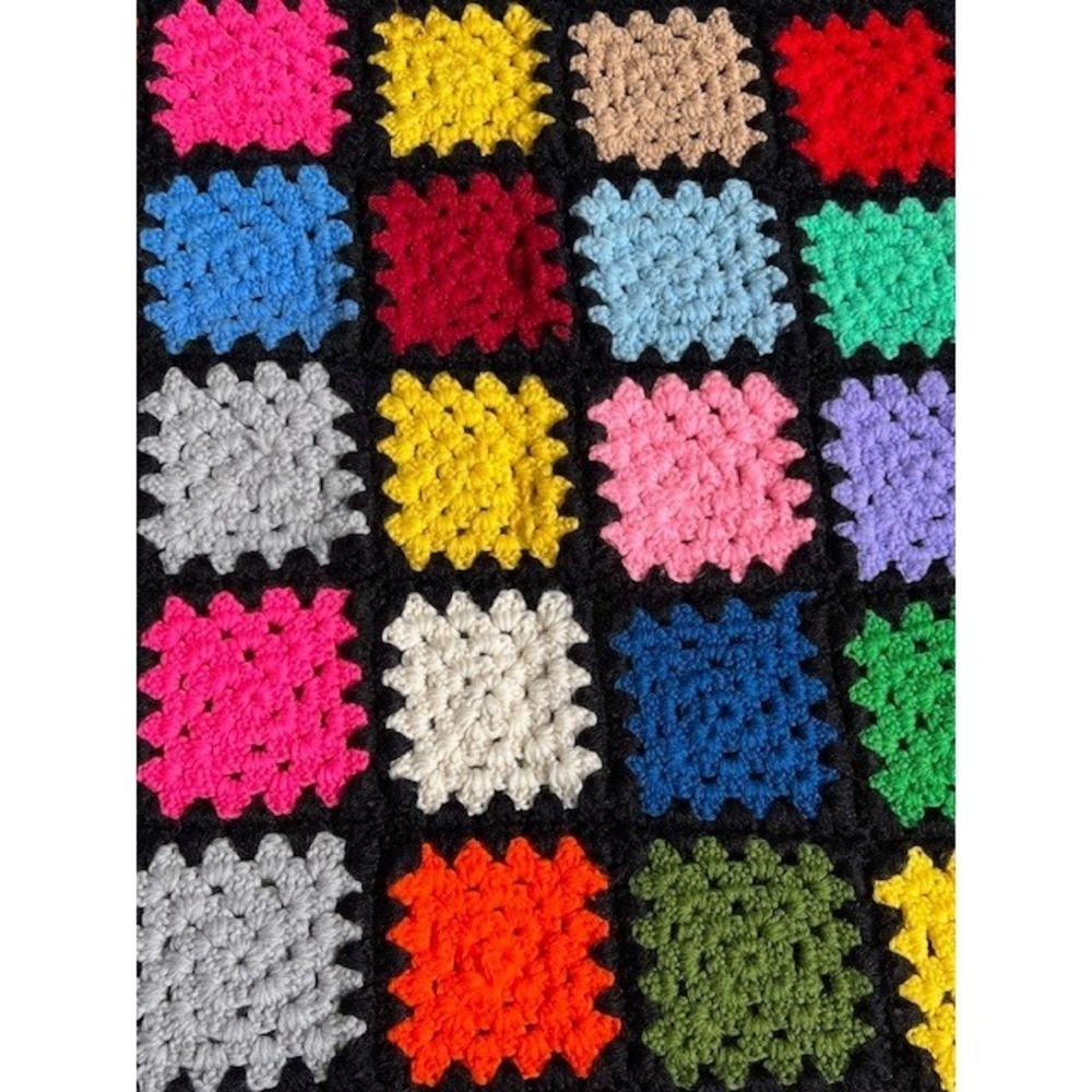 Handmade Crochet Granny Square Blanket Multi Color Patchwork Retro‎ Afghan Throw - Picture 7 of 9
